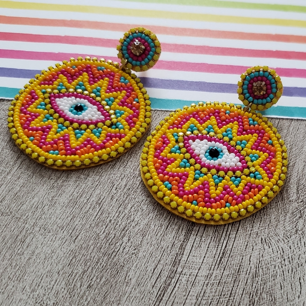 Artisan seeing eye seedbead earrings